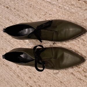 Olive Green Leather Heeled Lace Ups.